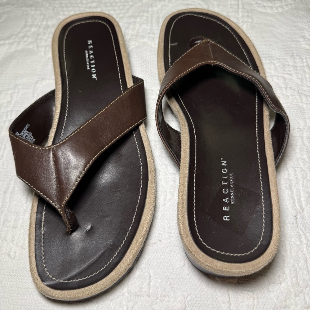 Kenneth Cole Reaction Leather Sandals Good Thoughts Style Thong Like New Size 7